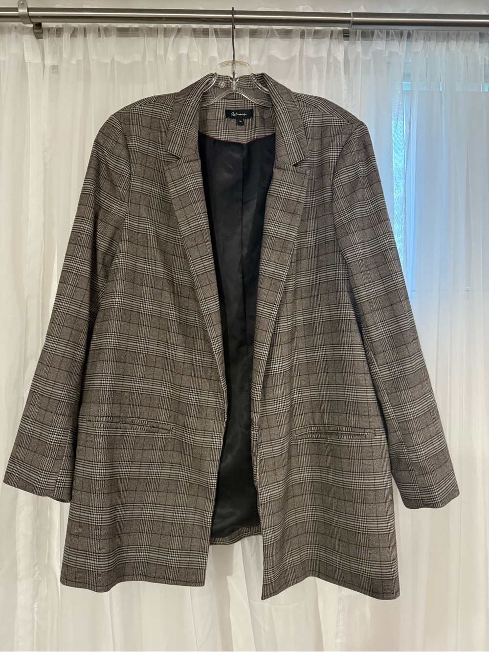 Reitmans Grey Plaid Long Blazer Jacket